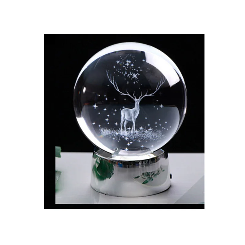 60/80mm Elk Crystal Ball Globe 3D Inner Carving Moose Quartz Glass Ball Deer Model Sphere Glass Globe Home Decor