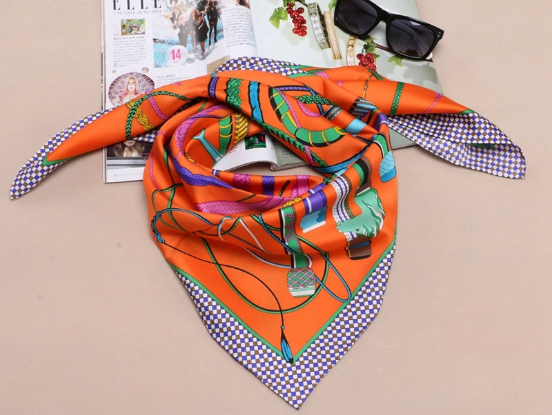 Шелковый шарф хиджаб платок женские квадратные шелковые шарфы шаль 35x35 дюймов
