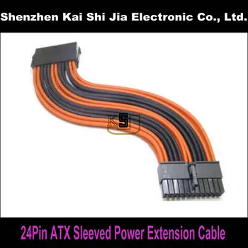

12" High quality Black & Orange Single Sleeved 24 Pin ATX PSU Power Extension Cable