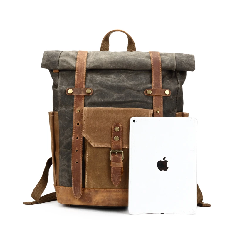 YUPINXUAN, винтажный, масло, вощеный, холст, кожаный рюкзак, большая емкость, Подростковый, для путешествий, водонепроницаемый рюкзак, 14 дюймов, для ноутбуков, рюкзак