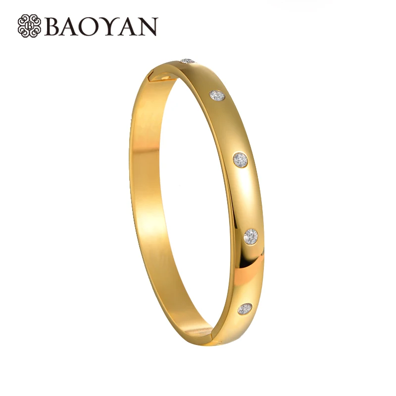 

Baoyan Cubic Zirconia Stainless Steel Gold Color Bangle Bracelet Women ladies love bracelet For Women Rhinestone Bangle
