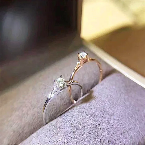 Simple Classic Style Rings For Women Four Claws Mini Cubic Zirconia Rose White Gold Color Birthday Gift Fashion Jewelry KCR231