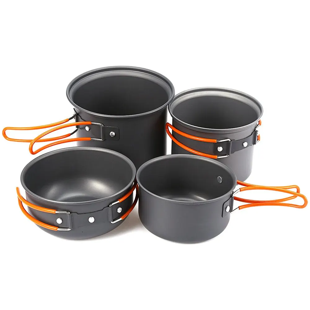 Portable Outdoor Tableware 4pcs/set Alloy Cooking Picnic Pot Pan Bowl