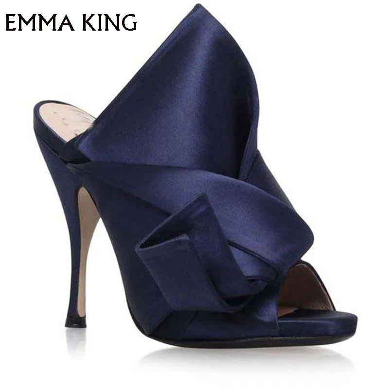 

Spring /Summer Sandalias Mujer 2019 Solid Big Butterfly-knot Sexy Sandals Banquet High-Heeled Shoes Woman Plus Size EURO 35-43