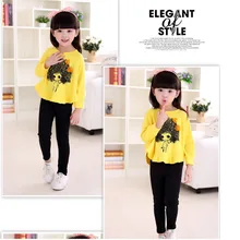 New spring autumn baby gril suit print fashion batwing Long sleeve t- shirt+black leggings pants 2pcs children clothes for3-10Y
