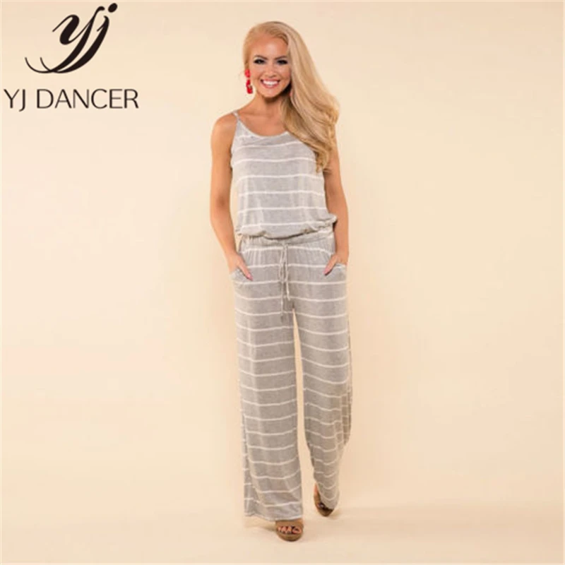 2018 Summer New Fashion Large Size Women's Clothing sleeveless Siamese Trousers Striped Ladies Camisole jumpsuit Ljj0023