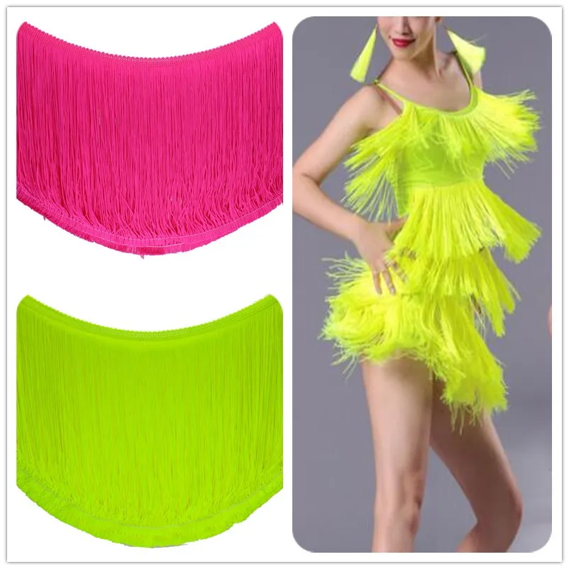 

Fringe Tassel Latin Fringe Lace Trims 5 Yds Dance Dress Macrame Appliques Trimming Matte Color Nylon Double Band Samba 18-20cm