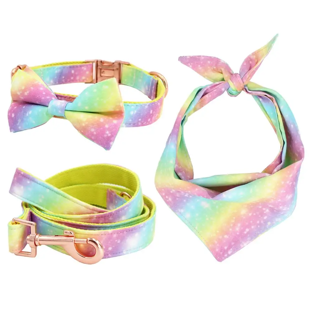 rainbow Dog Collar Bow Tie with Metal Buckle Big and Small Dog&Cat Collar Pet Accessories