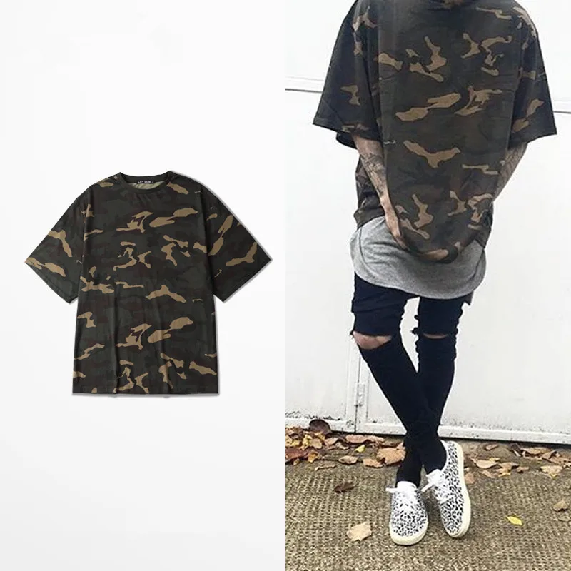 

YZY Kanye West Oversize Camo Tee Half-sleeve Men Hip hop T-shirts Brand clothing camouflage Shirts new Spring Tops
