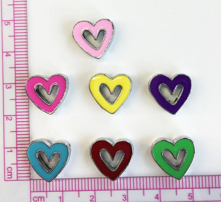 20PCS 8MM Mixed Color Enamel Hollow Hearts Slide Charms