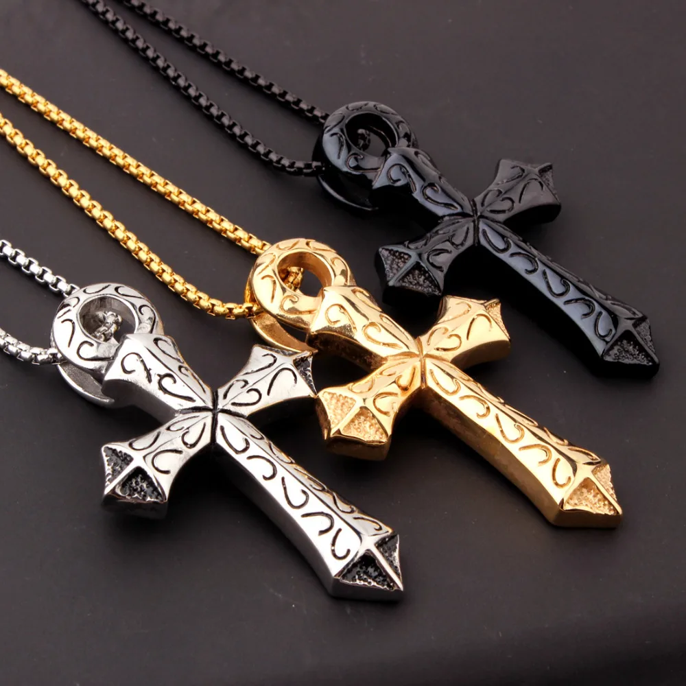 Collana Da Uomo Personalizzata | Unisex | Ciondolo Croce | Catena Da Uomo | Regalo Per Uomini, Donne | Acciaio Inossidabile | Argento, Oro | Collana Croce - Italia - Foto 2