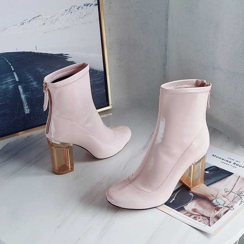 

RQFF Brand Boots Women 9cm High Heels Ankle Boot Girls Footwear Leather booties Ladies Shoe With Box Woman Plus size 34-43 Shoes