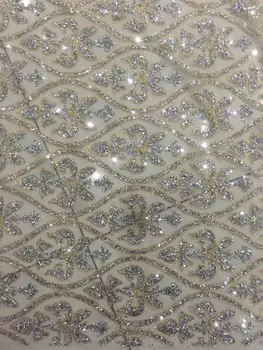 

Newest Cyndi-101089 african tulle mesh fabric sparkly glued glitter sequins lace fabric for party dress