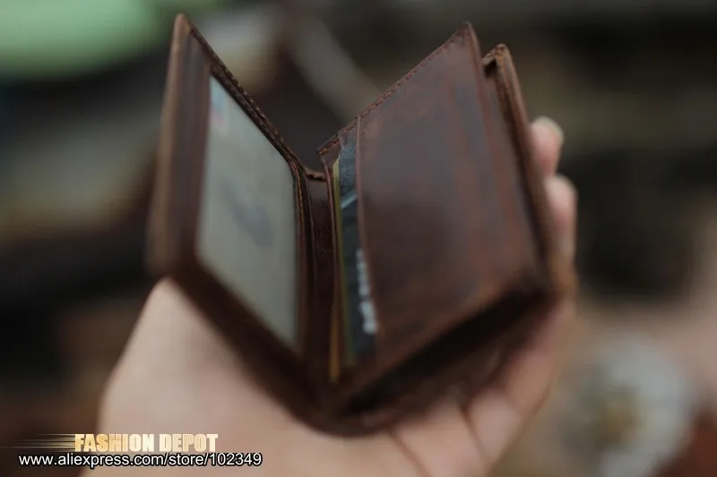 Oil waxed Card Wallet Dark brown Pattern Car holder 2016 (4)