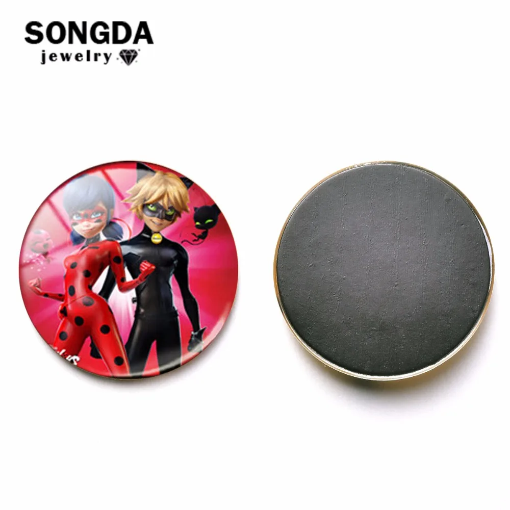 

SONGDA Fashion Anime Magical Ladybug Round Bead Fridge Magnet Lady Bug Cat Noir Cartoon Figures Magnetic Sticker Remind Memo Pad
