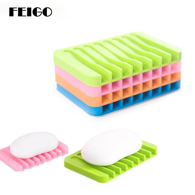 

FEIGO Fashion Silicone Flexible Soap Dish Plate Kitchen Bathroom Soap Storage Holder Soap Box Drain Drop Ship High-Quality F40