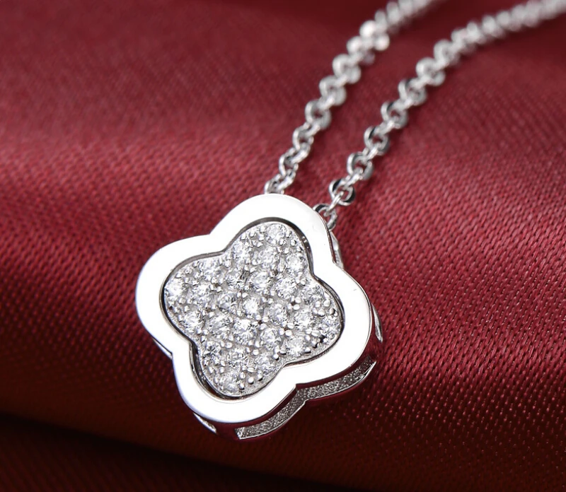 Four leaf clover flower pendant charms chain necklace 925 sterling