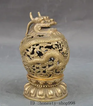 

christmas 7"Chinese FengShui Brass Copper Lucky dragon beast statue incense burner Censer halloween