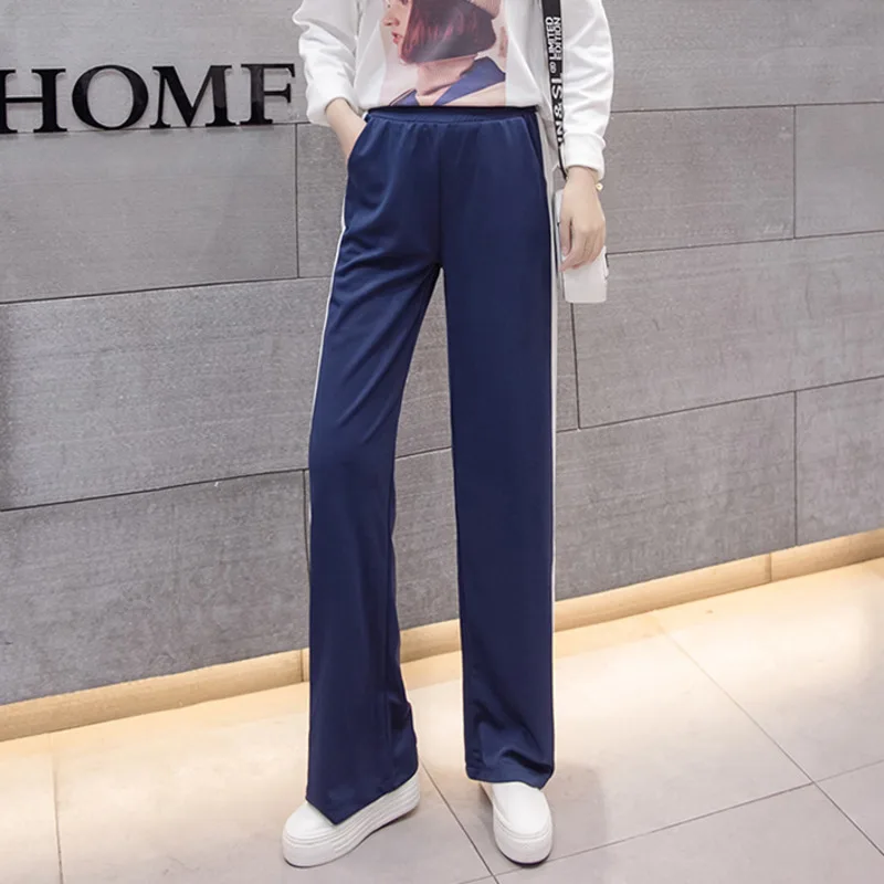 

#1919 Side Stripe Straight Casual Pants Blue/Black/Red Sweatpants Plus Size Pants Joggers Loose Track Pants Women Spring 2019
