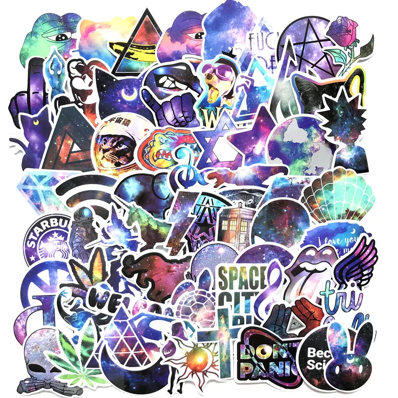 70Pcs Colorful Skull Cool Laser Star Stickers For Trolley Case Motorcycle Notebook Skateboard Cross Dope Sticker Pack Decals
