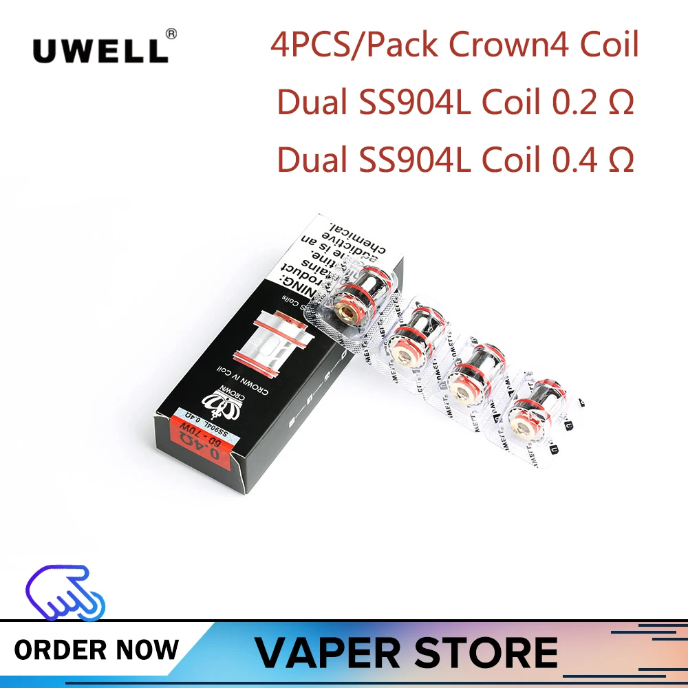 4 12 шт. оригинальная сменная катушка Uwell Dual SS904L Головка Катушки 0 2 0.4ohm для Crown Vape Tank