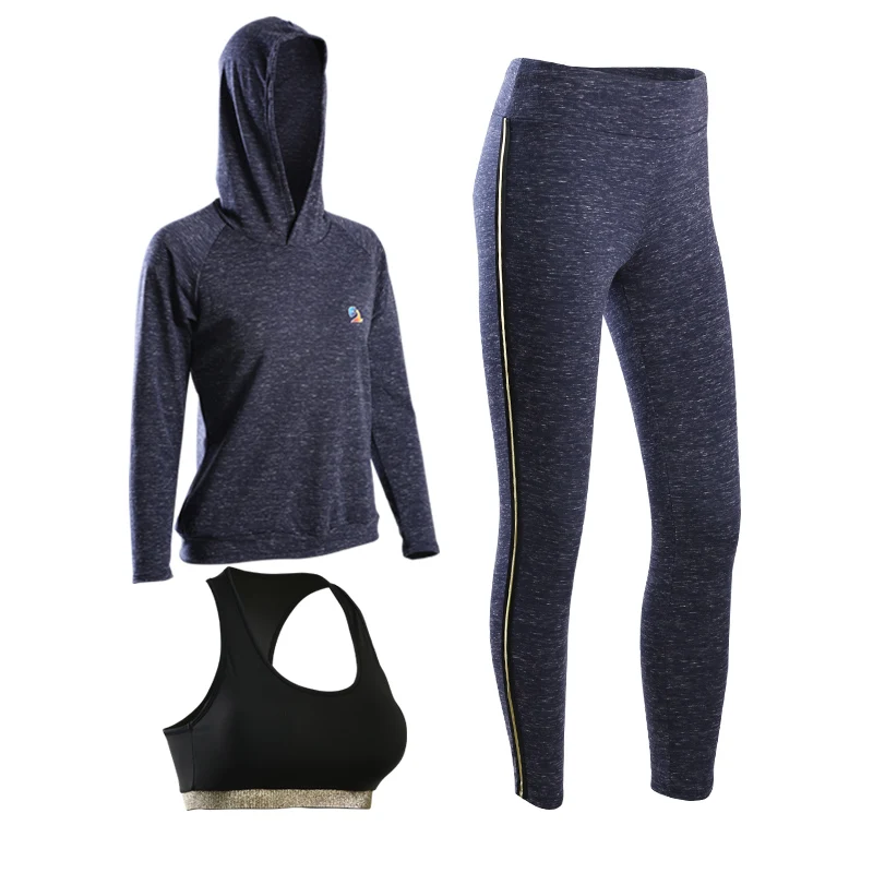 

Yoga Set Women Running Gym Hooded T-Shirt+Jogger Pants+Bra Breathable Black Training Hoodie Quick Dry Elastic Fitness Sport Suit