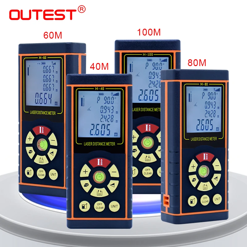 Goede OUTEST laser afstand meter range finder laser meetlint laser heerser trena tape met elektronische niveau 40 m 60 m 80 m 100 m
