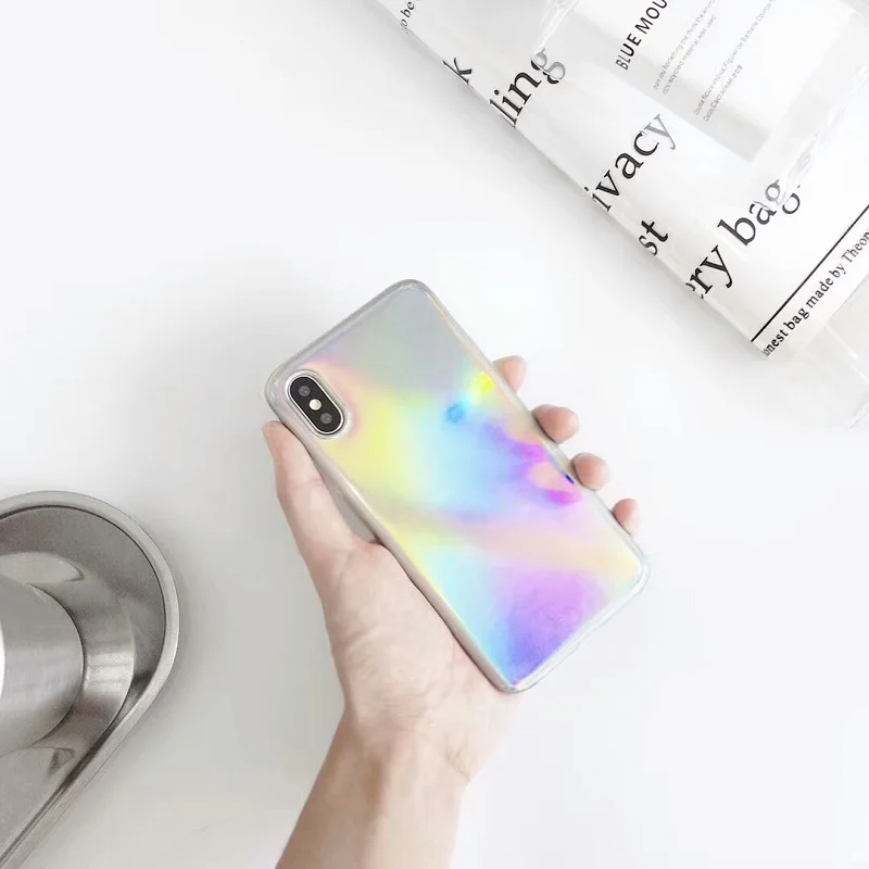 Чехол для iPhone 6 6S 7 8 Plus X Модный Лазерный ударопрочный чехол телефона с