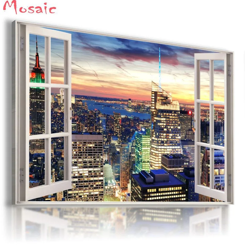 

Diy diamond embroidery Window Frame Style"city landscape of new york"Picture diamond mosaic cross stitch kits diamond painting
