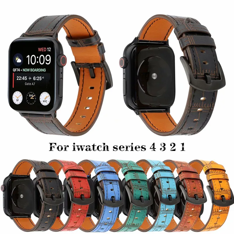 

Premium Leather Breathable Bracelet Replacement strap For apple watch 4 44/40mm bamboo wristband for Iwatch Series 3 2 1 42/38mm