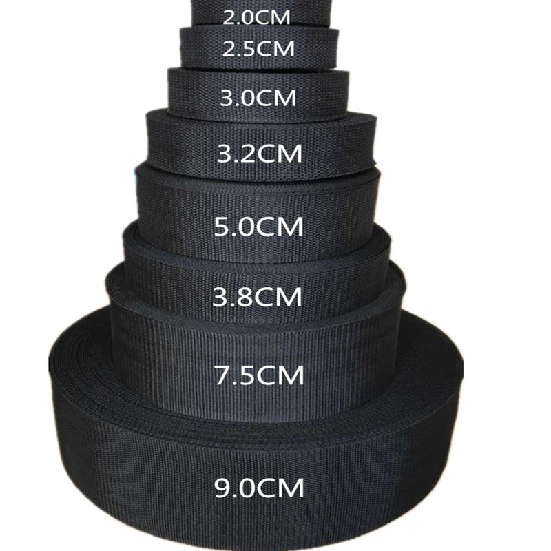 

High toughness webbing Thickness 1.2MM Width 2-9CM Black polypropylene PP Ribbon Backpack strap webbing tape 1pcs=1yards