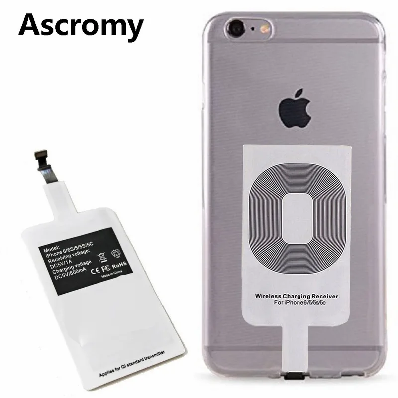 

Ascromy QI Wireless Charging Receiver Pad for Apple iPhone 7 6 S 6S iPhon 5 C 5S SE 5C iPhone7 Qi Wireless Charger Patch Adapter