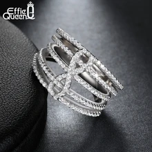 Effie Queen New Fashion Women Infinity Sign Ring White Gold Plated 140 Pieces Micro Cubic Zircon Pave Wedding Finger Ring DAR025