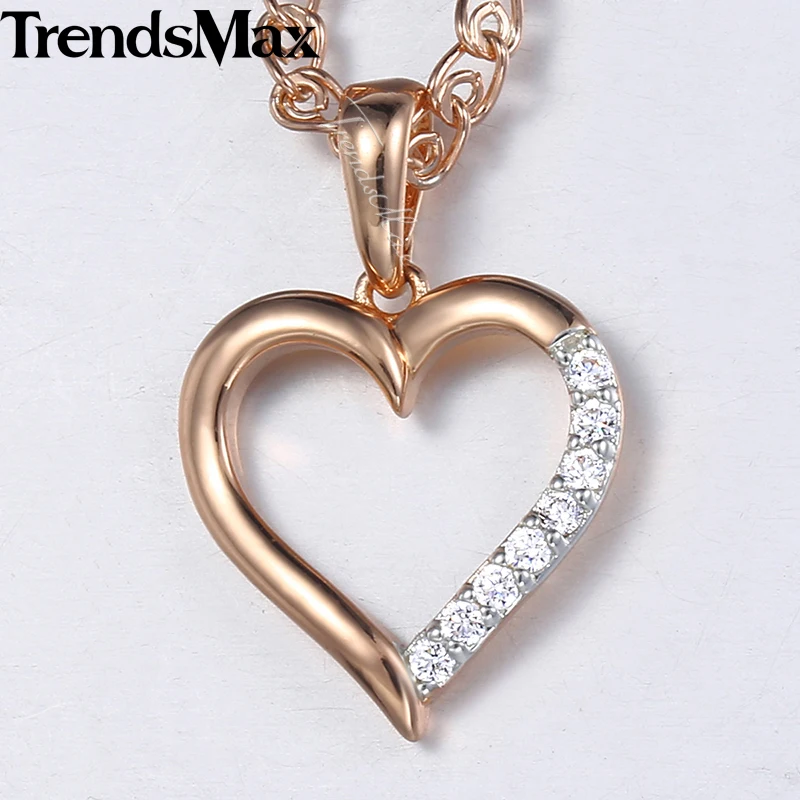 

Trendsmax Women's Necklace Heart Pendant Iced Out Paved Rhinestones Rose Gold Filled Snake Chain Necklace For Women KGP226