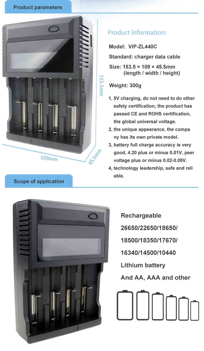 FELYBY Smart Батарея Зарядное устройство с ЖК-дисплей 4 Слот зарядки 3,7 V 26650/18650/14500 зарядное устройство для никель-кадмиевых или никель-металл-AAA зарядное устройство для никель-металл-гидридных и литиевых Батарея ZL440C