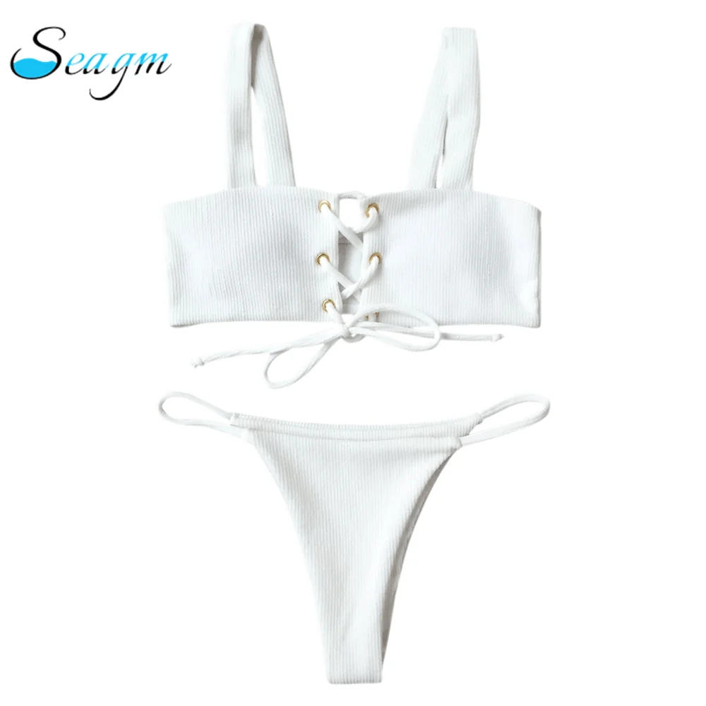 SEAGM-s-2017-New-Women-Sexy-Lace-Up-Ribbed-Texture-Bikini-Low-Waist-Wire-Free-Solid