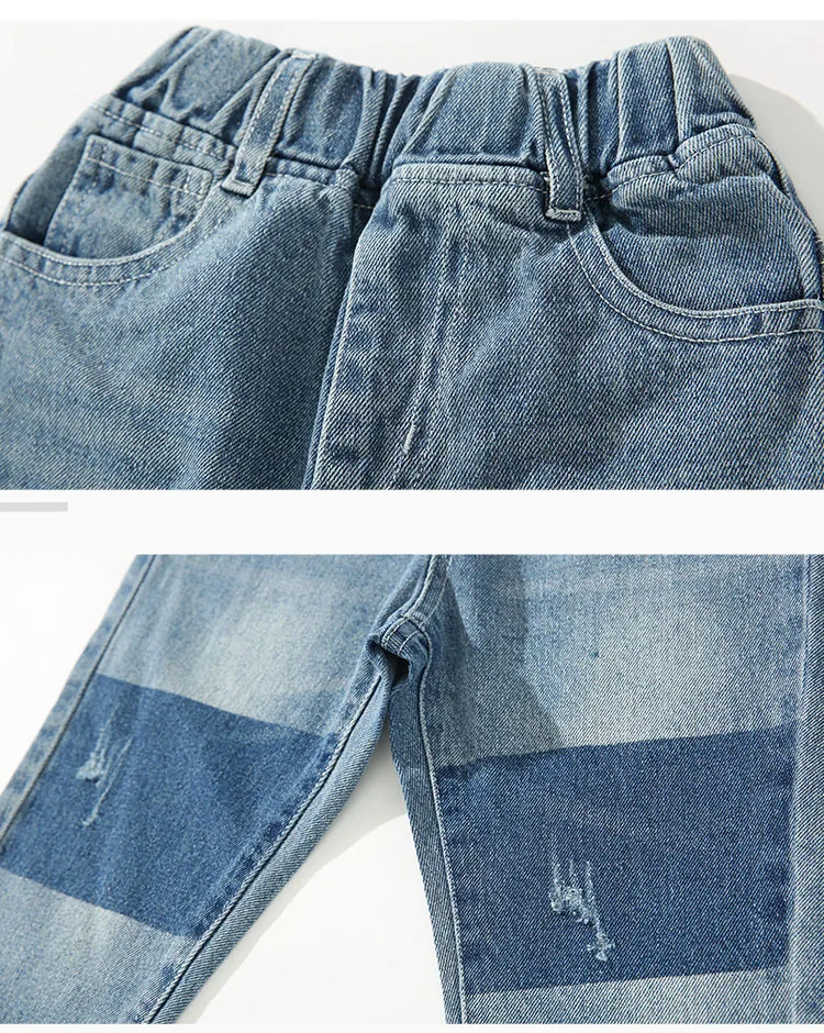 fashion 2018 autumn kids mid waist jeans for boys patchwork denim pants clothing children casual school trousers clothes boys  (10)