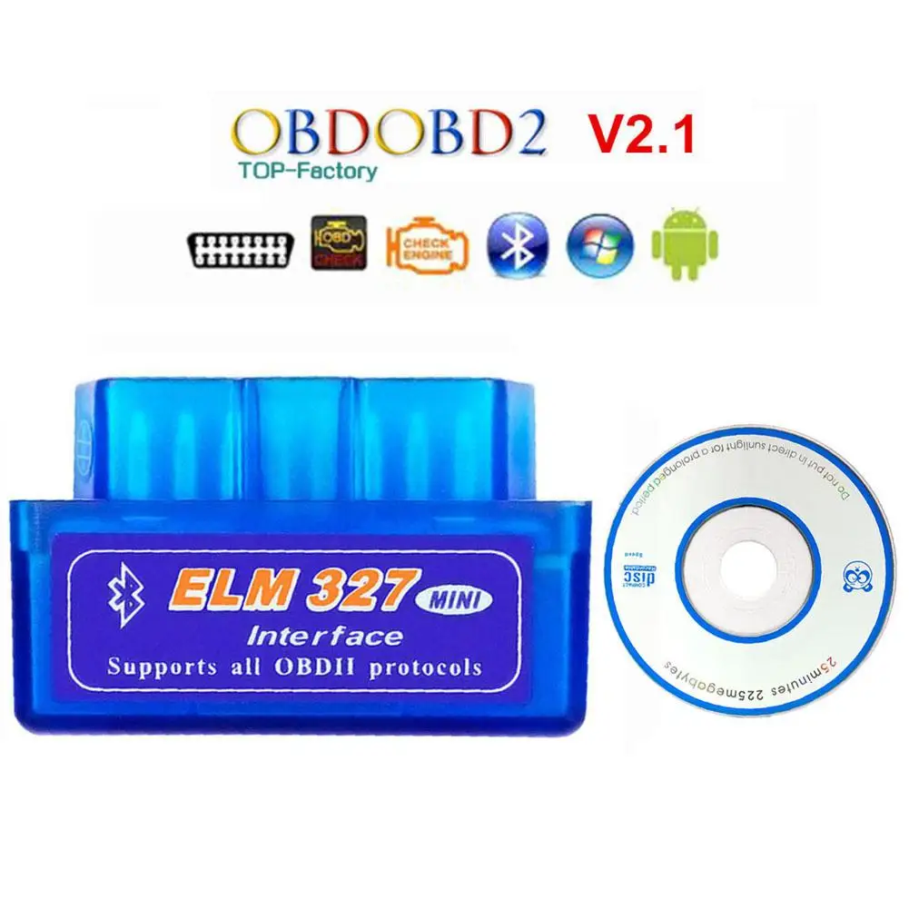 

Mini ELM327 Bluetooth V2.1 OBD2 25K80 chip Car Diagnostic Tool ELM 327 Bluetooth for Android / Symbian for OBDII Protocol