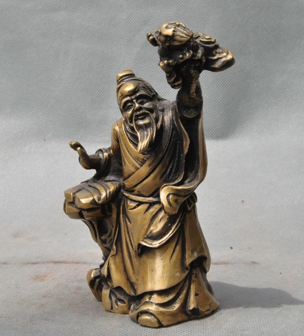 

old chinese Period pure bronze Ancient Old people Dragon Art statue sculpture