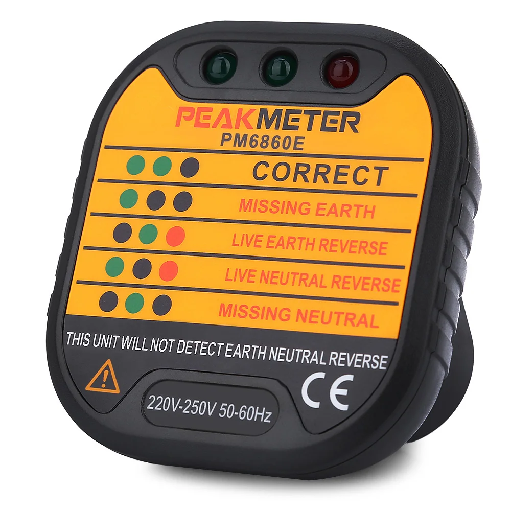 

PEAKMETER PM6860E 220V - 250V UK Plug Socket Tester Electric Portable Voltage Circuit Breaker Finders Detector For Ensure Line