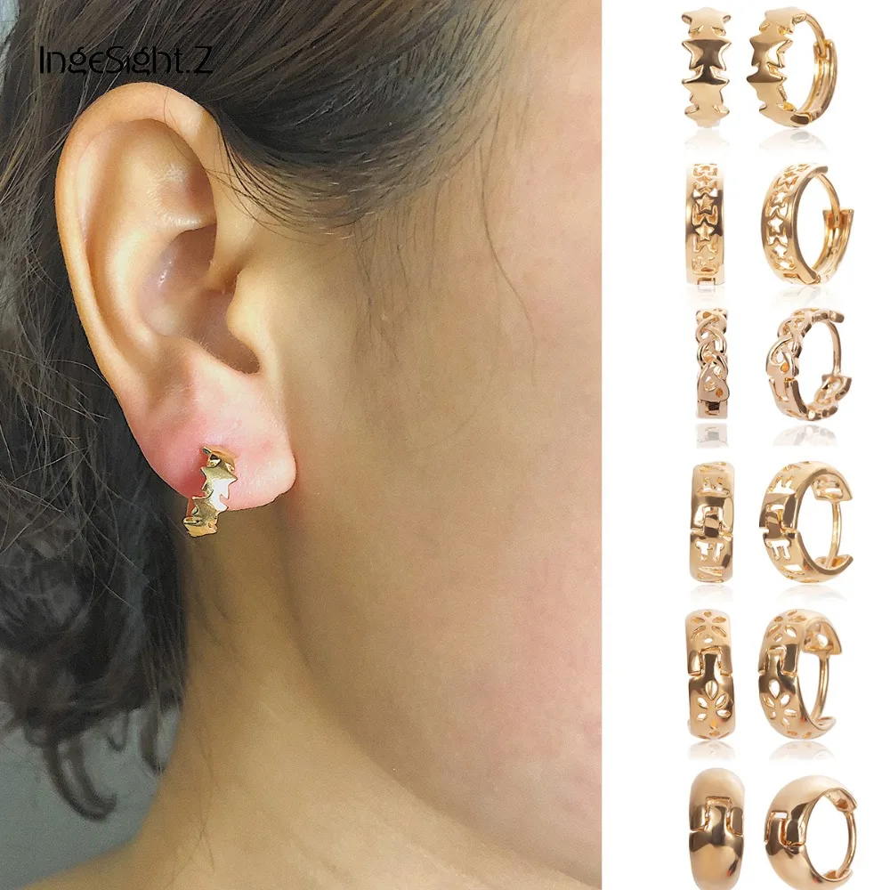 

IngeSight.Z 6 Styles Minimalist Small Hoop Earrings Statement Hollow Out Flower Letter LOVE Earrings for Women Jewelry Brincos