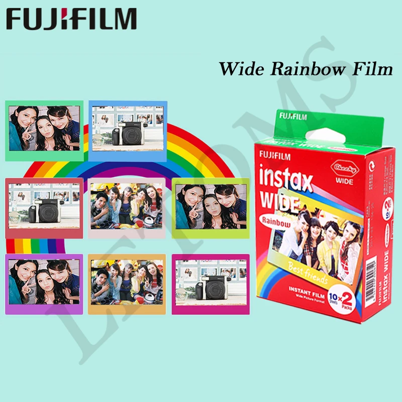 Подлинная 40 листов Fujifilm Instax Wide с белой кромкой+ Широкий радужная пленка для Fuji Instant фотобумага Камера 300/200/210/100/500AF