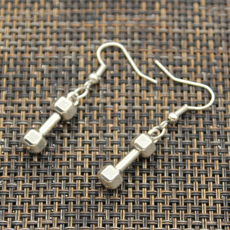 

New Fashion Handmade fitness equipment dumbbell disc Pendants Silver Earrings For Womens Style