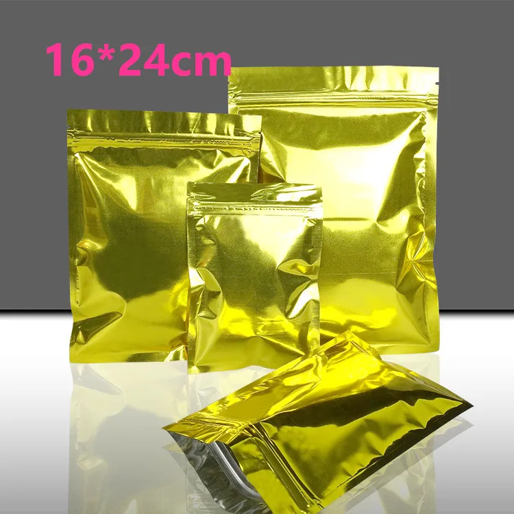 

100Pcs/ Lot 16*24cm Golden Zipper Aluminum Foil Resealable Valve Package Storage Pouches Coffee Powder Nuts Mylar Packaging Bags