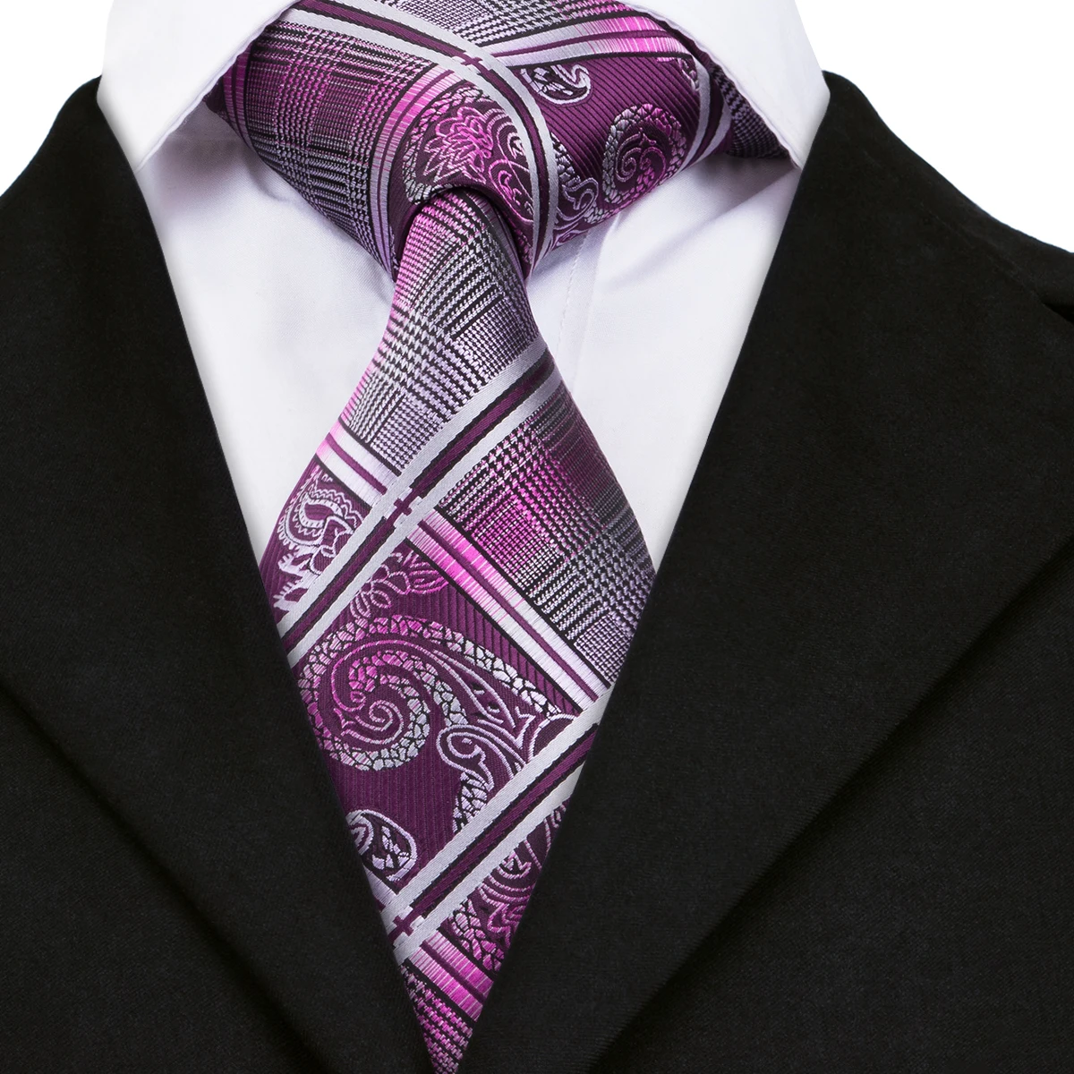 Hi Tie Purple Men's Tie Janquare Woven Classic England Plaid Silk Ties