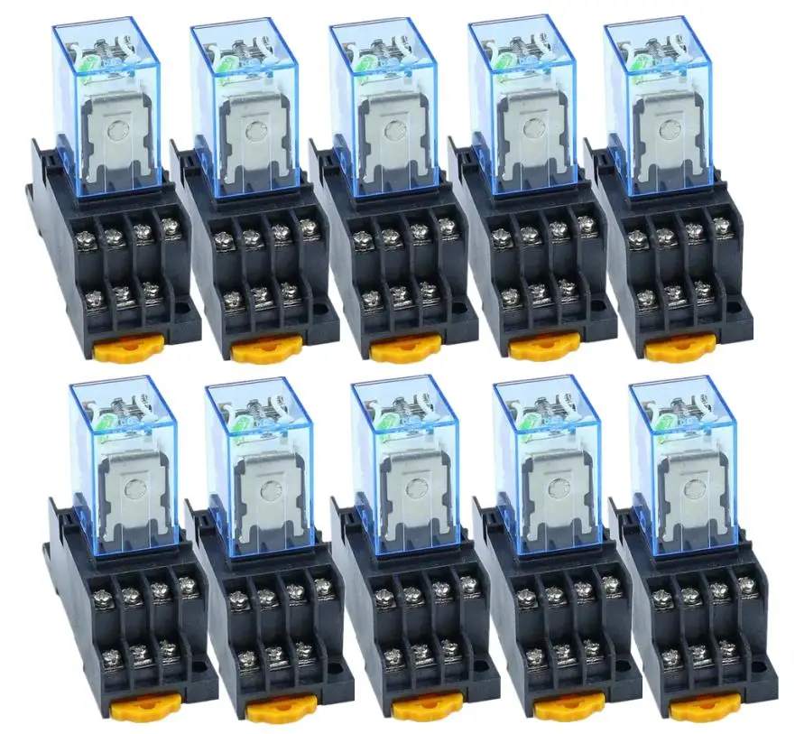 10PCS MY4NJ 5A 4NO 4NC Green LED Indicator Power Relay DIN Rail 14 Pin