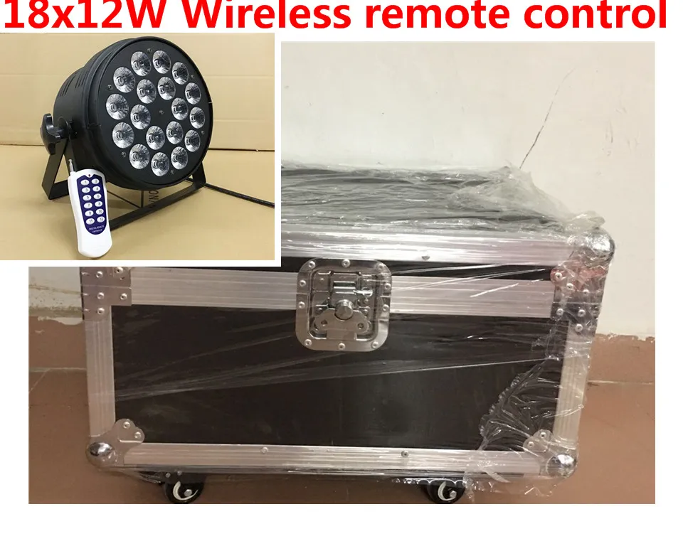 

8pz telecomando senza fili 18x12w led par luci con 1 voli caso rgbw 4in1 led par puo par64 dj wash illuminazione della fase luce