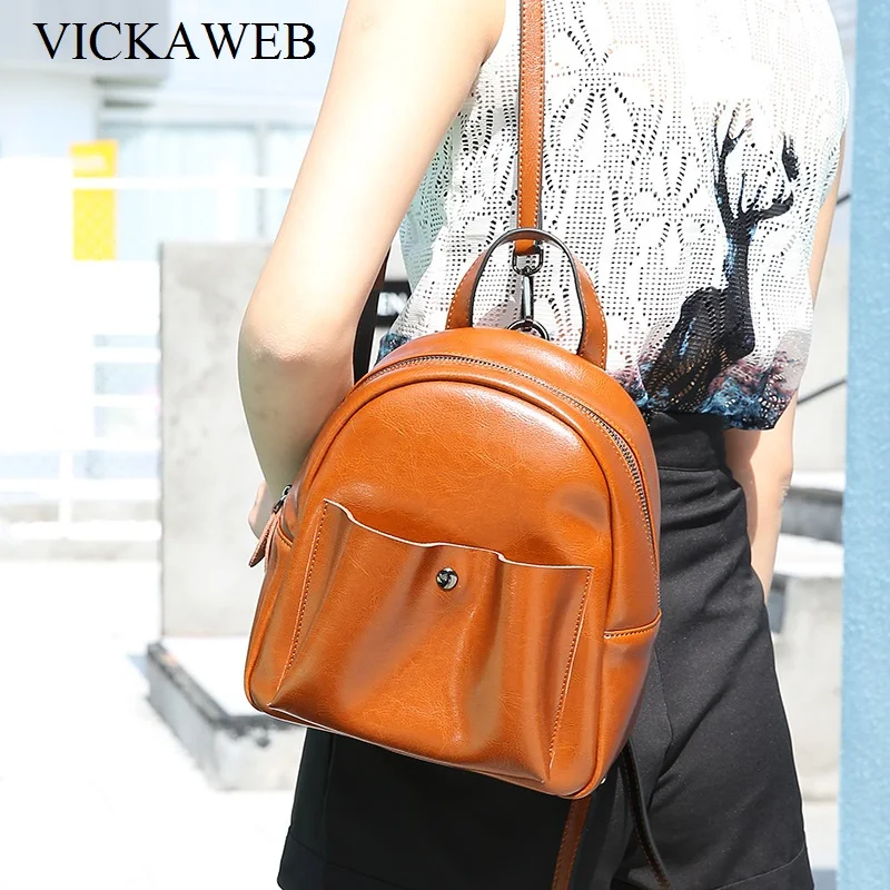 VICKAWEB 2017 Women Backpack Genuine Leather Solid Ladies Backpacks Womens Fashion Backpack Zipper female Bagpack Soft