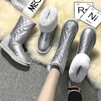 

Women Snow Boots Genuine Leather Fur Shoes Platform Sliver Winter Boots Woman Warm Plush Female Casual Shoes Slip On Plus SizeDE