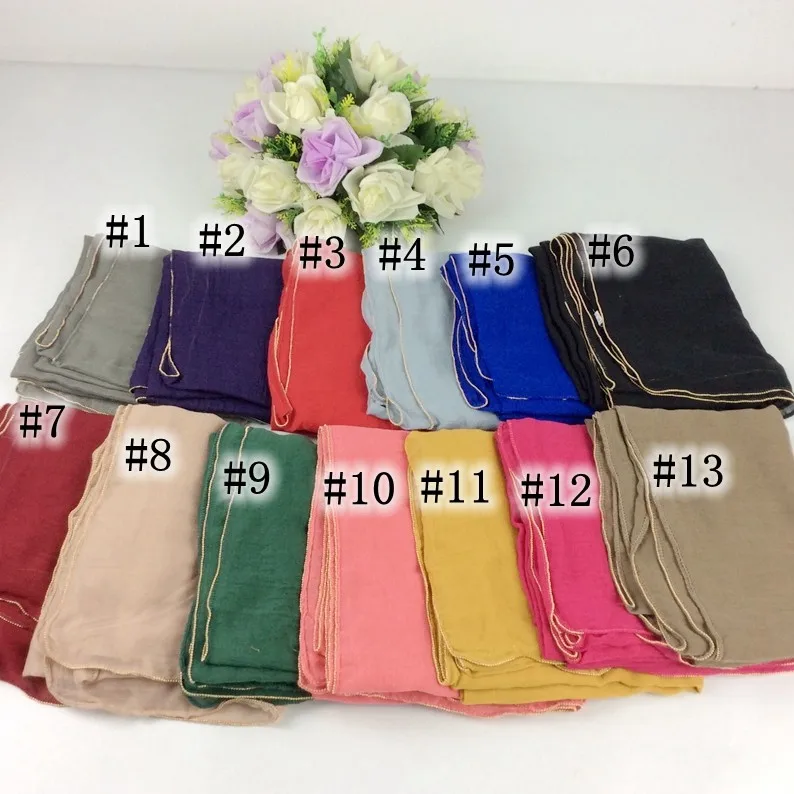 

20pcs Luxury Zipper Gold Ball Beads Chain Border Plain Women Long Scarves Cotton Arab Muslim Hijab Wraps Shawls Gold Beads